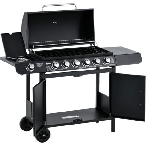 Barbecue gaz 7 brûleurs thermomètre barbecue barbecue mobile noir