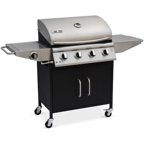 Barbecue gaz - Albert - Barbecue 4 brûleurs + 1 feu latéral Inox - Noir
