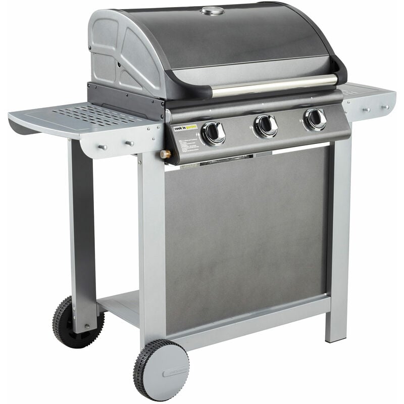 Cook'in Garden - Barbecue au gaz fiesta 3 - 3 brûleurs avec thermomètre 10,5kW - grey