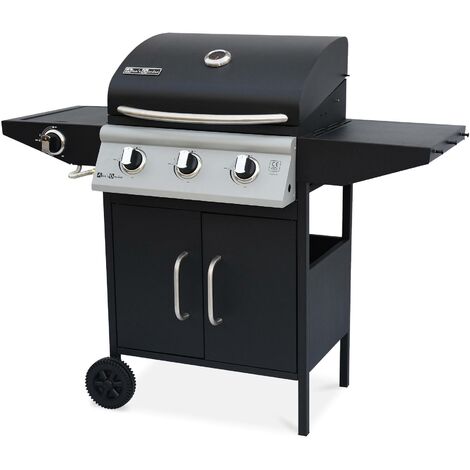 Barbecue gaz - Athos - Barbecue 4 brûleurs dont 1 feu latéral noir, grilles en fonte