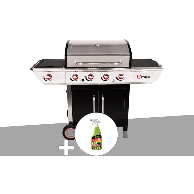 Barbecue à gaz avec chariot Manhattan 450GPI + plancha + Dégraissant pour barbecue