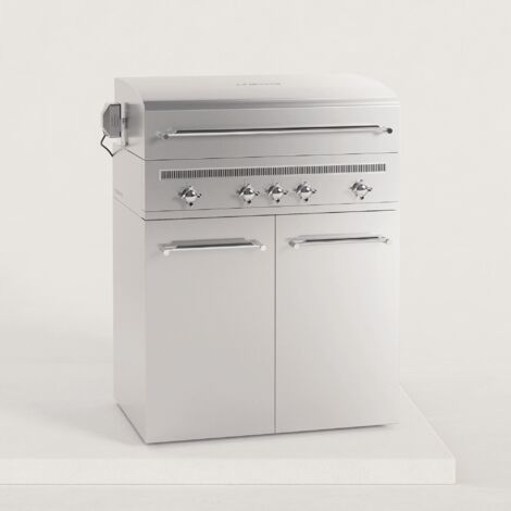 Barbecue gaz inox 5 brûleurs – Dimensions 90 x 60 x 44 cm – Grille 80 x 40 cm – Rôtissoire électrique amovible avec brûleur infrarouge