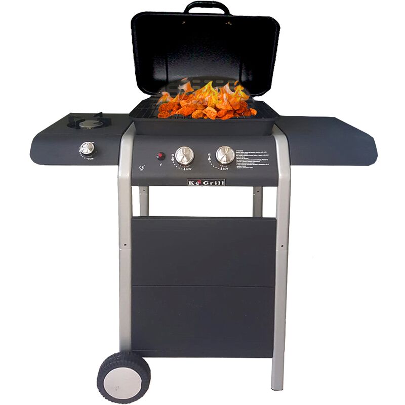 Ke Grill - Barbecue a' gaz KE601 pour la cuisson au gaz ou a' la pierre de lave en acier deux bruleurs 6 kW + 2 kW avec bruleur late'ral