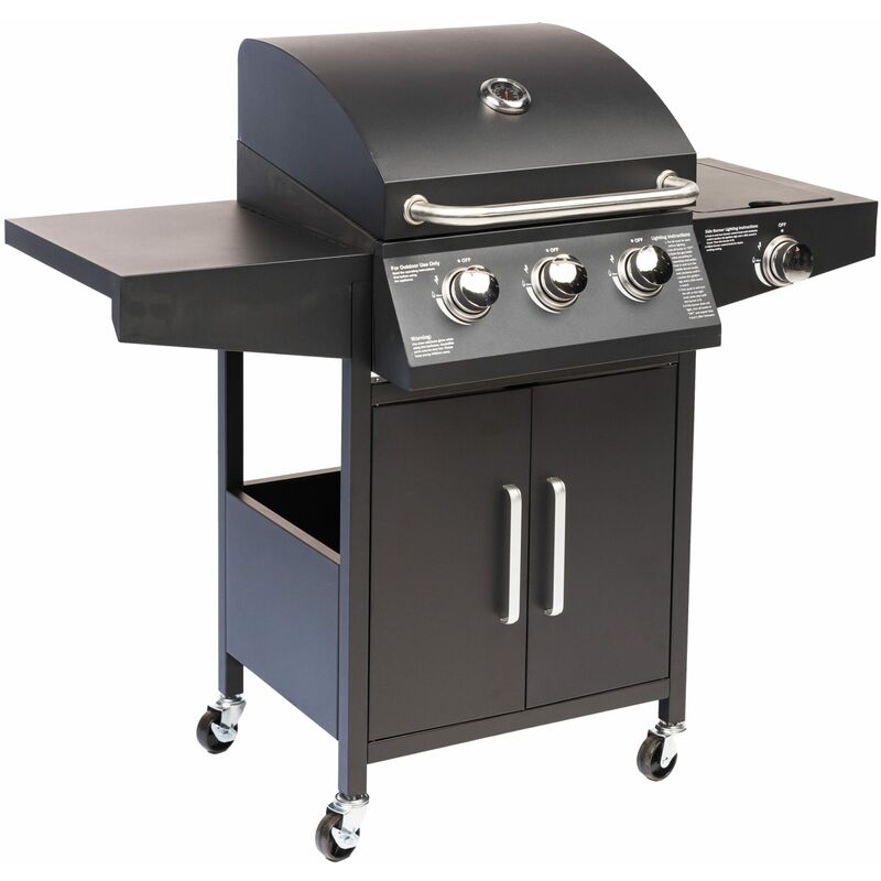 Maxxgarden - Gril à gaz à 3 Brûleurs avec Accessoires de Gril - Gril d'Extérieur avec Brûleur à Gaz - 129 x 100 x 55 cm - Noir