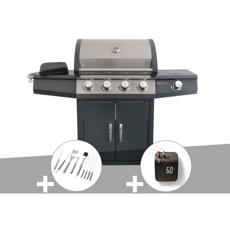 Jardideco - Barbecue à gaz Piretto + Malette 8 ustensiles + Weber Connect Smart Grilling Hub