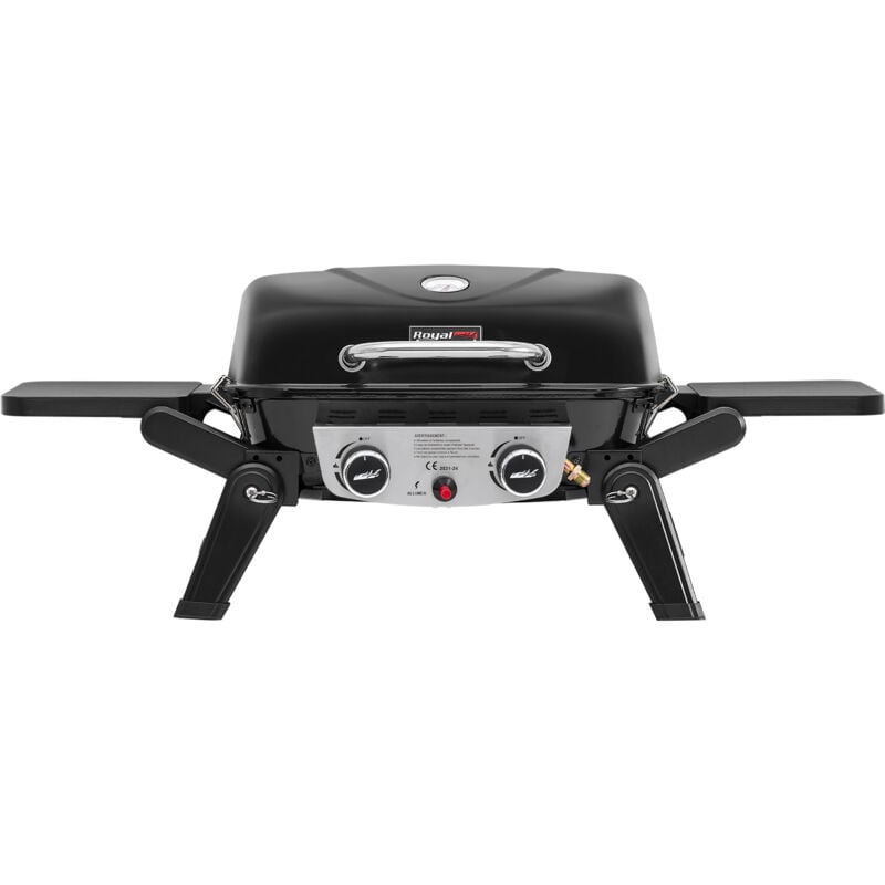 Royal Gourmet - Barbecue Gaz Portable, Barbecue Grille avec Tables Latérales Pliables et Couvercle, 2 Brûleurs de Puissance 5kW