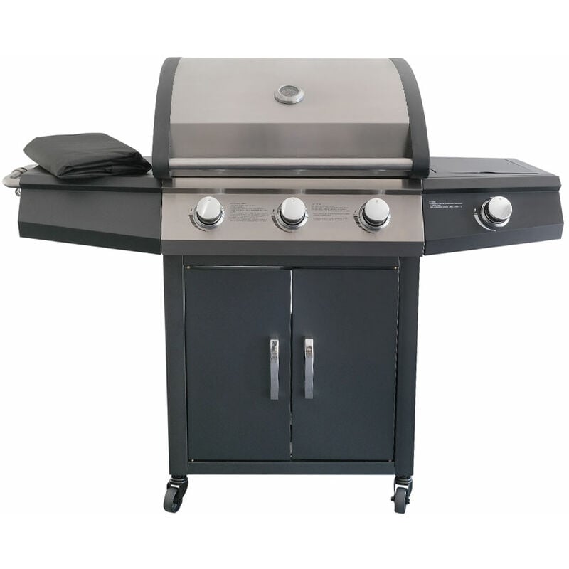 Jardideco - Barbecue à gaz Soleto 3 brûleurs + 1 brûleur latéral