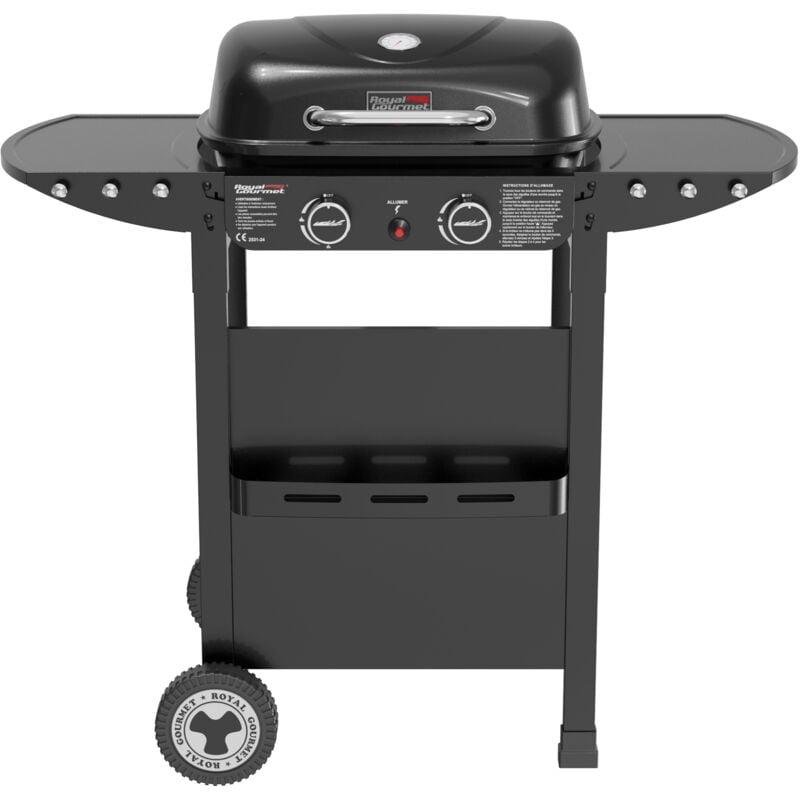 Royal Gourmet - Barbecue Gaz sur Chariot, 2 en 1 Plaque et Grille Combinés avec 2 Brûleurs de Puissance 5kW