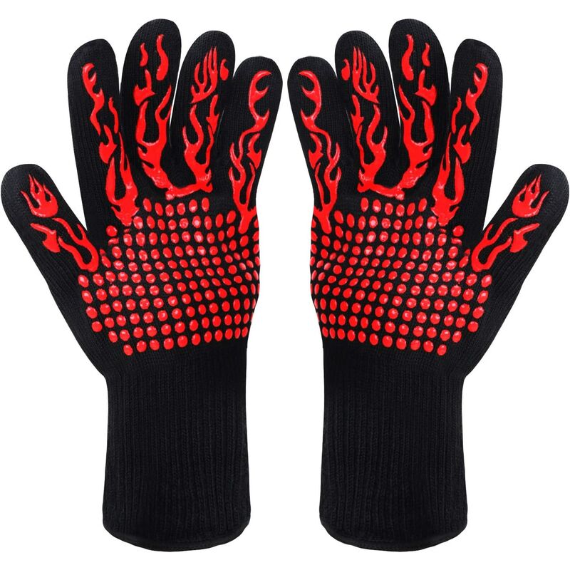 Barbecue Gloves, Oven Gloves, Non-Slip Silicone Oven Gloves Heat Resistant Up to 800°C EN407 Certified, BBQ Silicone Gloves for Cooking Baking