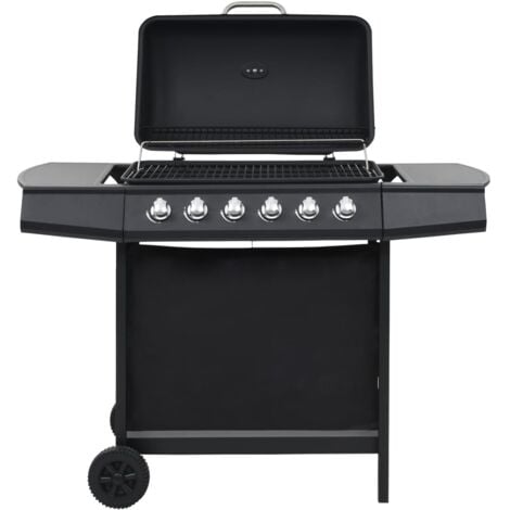 Barbecue Griglia a Gas con 6 Fornelli Acciaio Nero