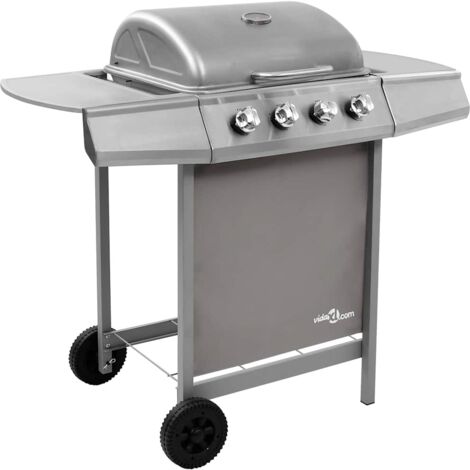 Barbecue gril à gaz avec 4 brûleurs-Plancha à gaz argenté