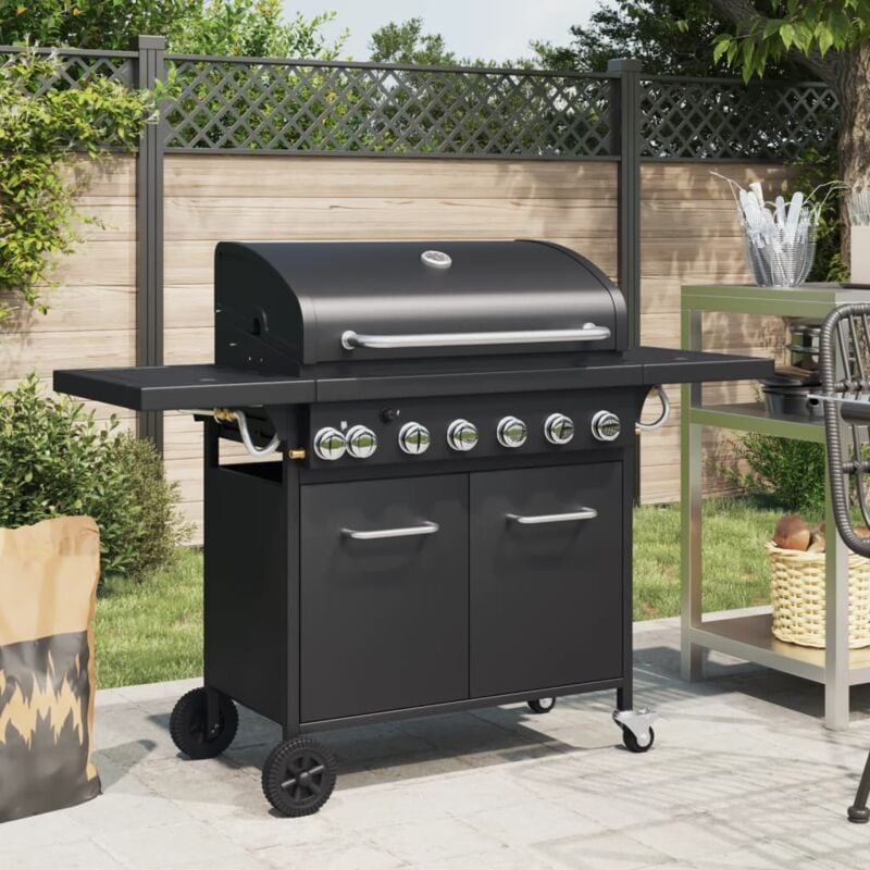 Vidaxl - Barbecue gril à gaz avec 7 brûleurs noir acier enduit de poudre