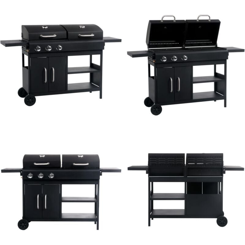 Barbecue gril combo à gaz et au charbon avec 3 brûleurs - grill extérieur - grills extérieurs - Home & Living - Noir
