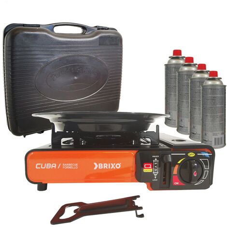 Barbecue Grill 2en1 Réchaud gaz 2200W CUBA Piezo + 4 cartouches gaz 227g butane Camping