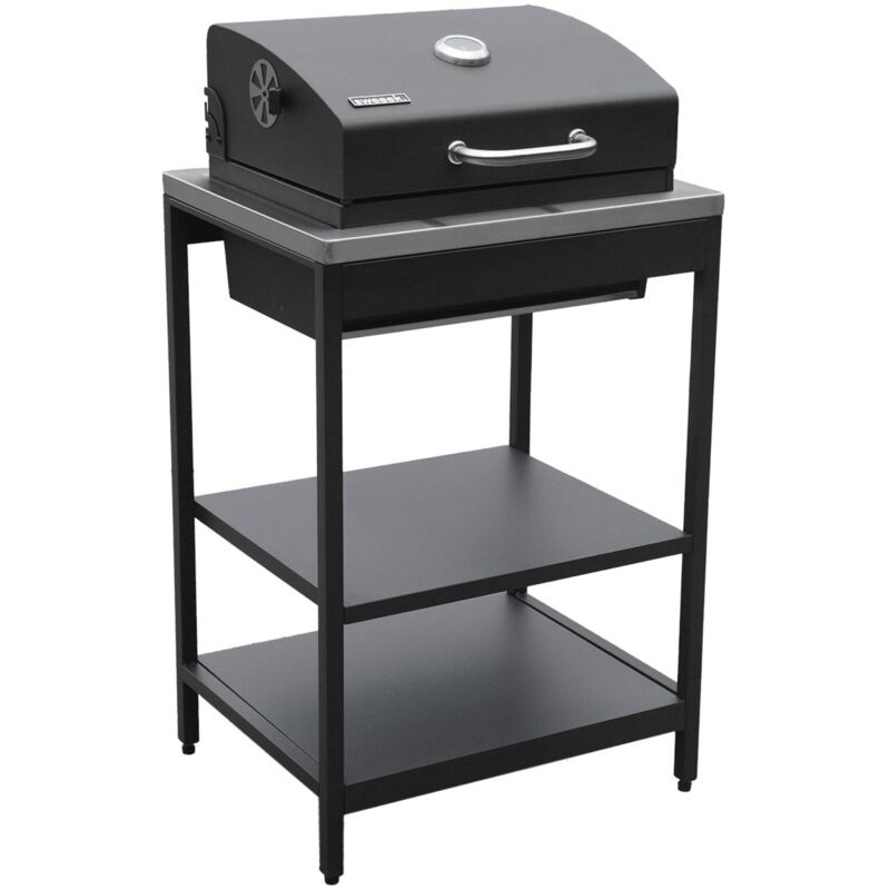 Sweeek - Barbecue grill charbon de bois noir Naxos grille chromée 2 étagères