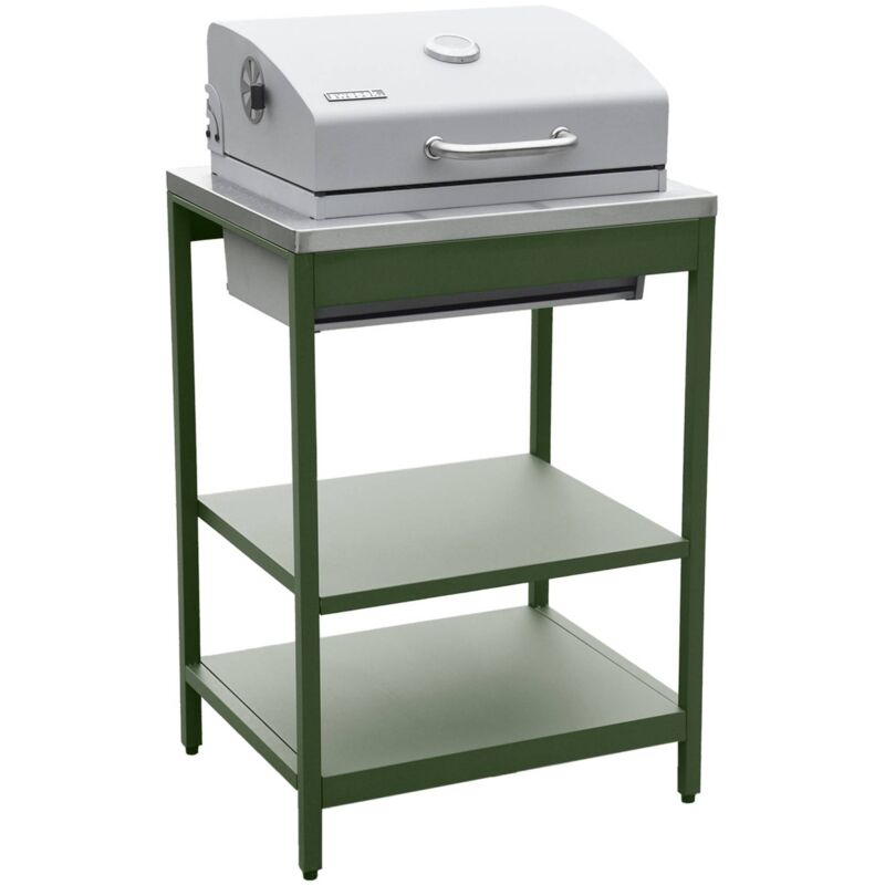 Sweeek - Barbecue grill charbon de bois vert Naxos grille chromée 2 étagères