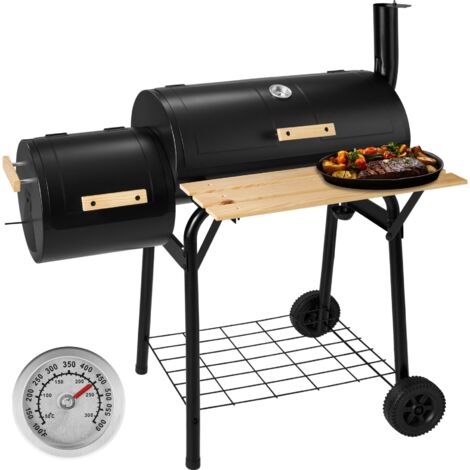 Barbecue, Grill, Fumoir, Smoker Américain XXL avec Thermomètre de température - Charbon de Bois - noir