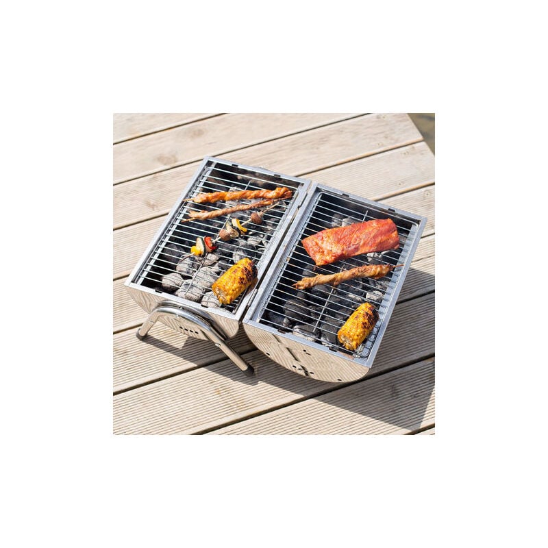 Barbecue, Grill, Smoker, Fumoir Portable avec 1 Couvercle et Grille barbecue professionnelle Acier inoxydable 65,5 x 49,5