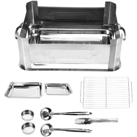 Barbecue Grill Thickened Stainless Steel Grilled Fish Stove Charcoal Alcohol Grill Rectangular Grill Fish RackWindproof Without Pull Handle