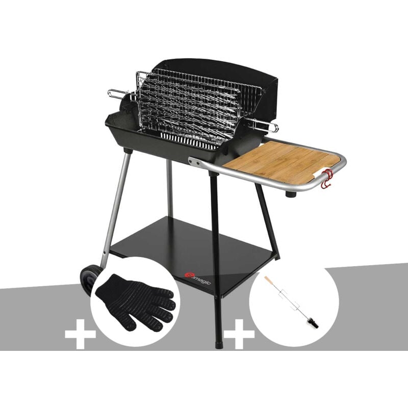 Barbecue Horizontal et Vertical Excel Grill + Gant de protection + Kit tournebroche Somagic