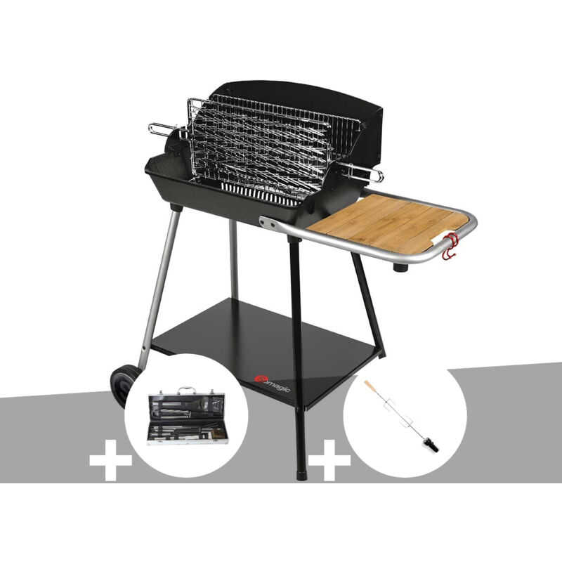 Somagic - Barbecue Horizontal et Vertical Excel Grill + Malette 8 accessoires inox + Kit tournebroche