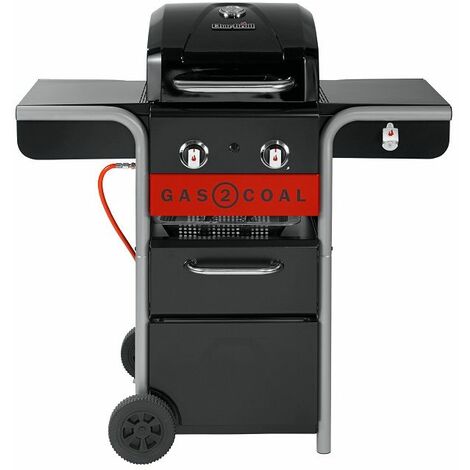 Barbecue hybride à gaz et charbon 2 brûleurs inox – Plateau à charbon breveté – Thermomètre intégré – Pour 4 à 6 personnes – Char-Broil - Gas2Coal