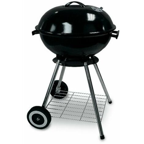 Barbecue in acciaio griglia Ø 45 cm nero con ruote e coperchio Fredi