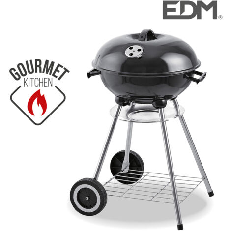 Barbecue in metallo con coperchio e ruote ø44x70cm. colore nero edm