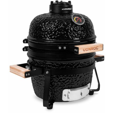 Barbecue Kamado 13 pouces VONROC - Ø27 cm de surface de cuisson, 25kg - à charbon de bois - céramique - modèle à poser – support, thermomètre, repose-assiette et couvercle anti-pluie
