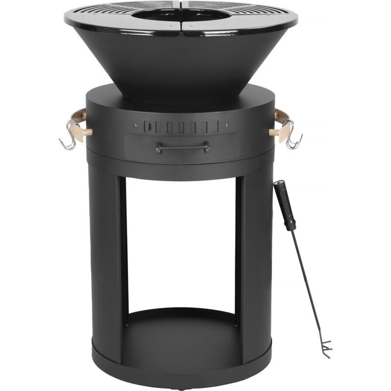 Habitat Et Jardin - Barbecue plancha brasero a charbon et bois - 49 x 49 x 92 cm - Noir