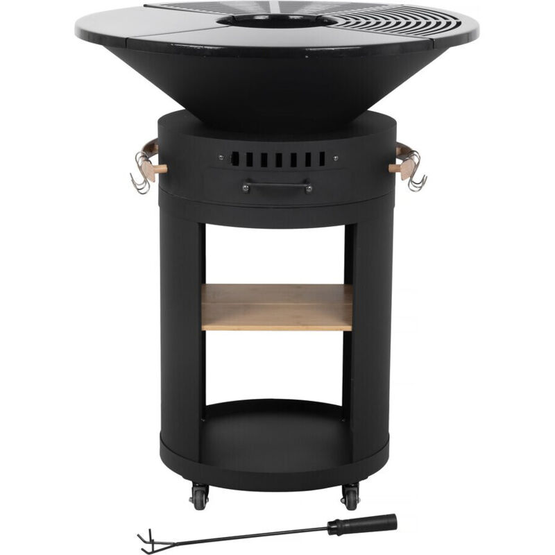Barbecue plancha brasero à charbon et bois "Cesar premium" - Ø 81 cm - Noir