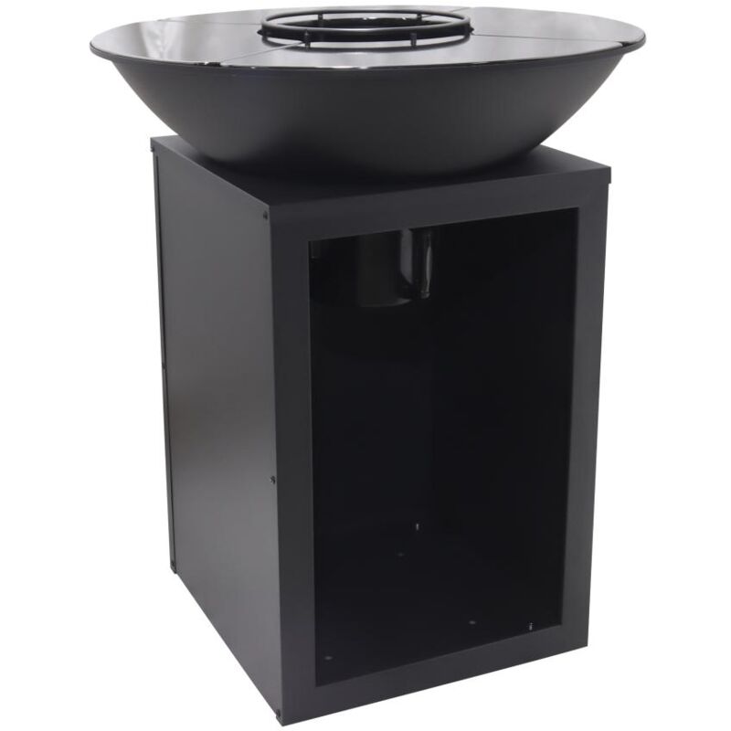 Vente-unique - Barbecue plancha brasero à charbon et bois avec rangement L80 x l80 x H95 cm noir - ignos
