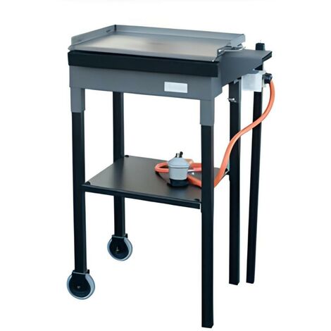 Barbecue Planche à gaz avec Chariot en Acier inoxydable coloris noir - 59 x 41 x 90 cm