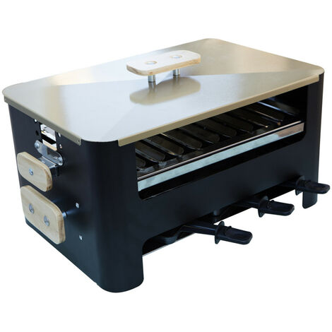 Barbecue portable charbon de bois – Grille en acier inoxydable 43x28cm – 3 hauteurs réglables – 6 poêlons antiadhérents inclus – Imor