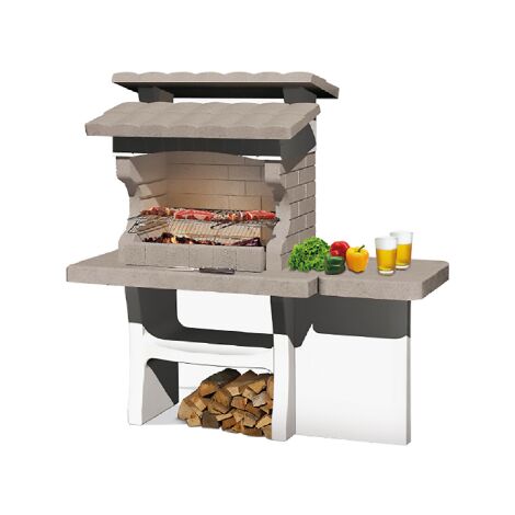 Barbecue portable en béton réfractaire – Foyer et toit avec hotte – Grill 159x72x161,5 cm – Fonctionne au charbon ou bois – Sarom