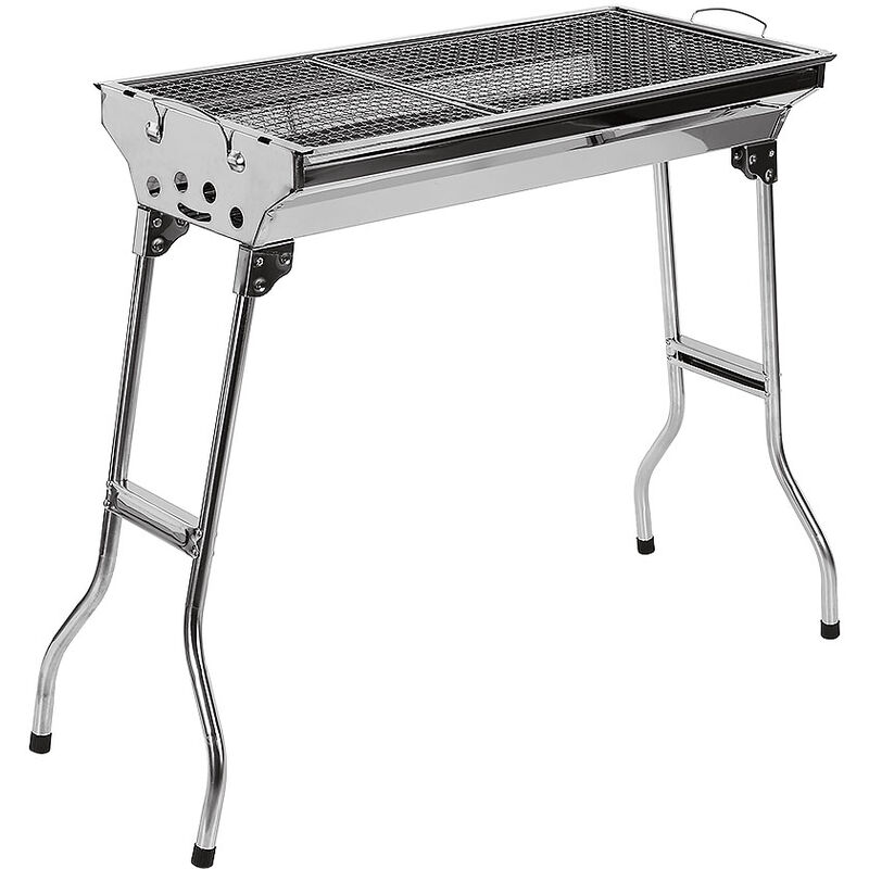Skecten - Barbecue portable et pliable en acier inoxydable avec grille en carbone pour pique-nique, camping, jardin, 73 x 33 x 71 cm, argenté