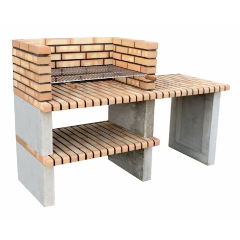 Barbecue préfabriqué à bois et charbon 3905 – Béton réfractaire – 177 x 70 x 120 cm – Grille 84,5 x 55 cm – Pour 13 personnes – Movelar