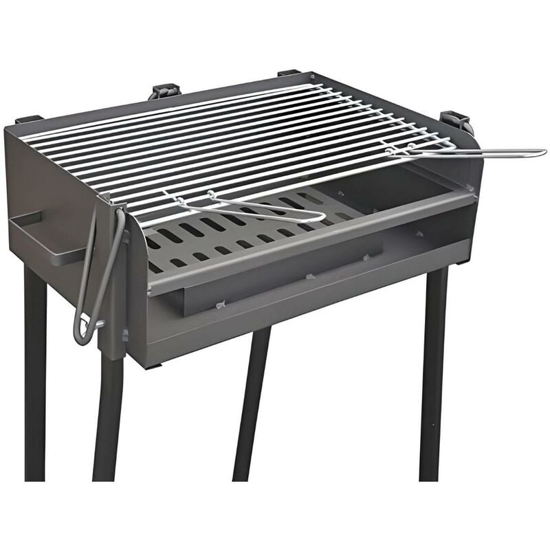 Barbecue rectangulaire avec support en acier inoxydable coloris Noir - 67 x 34 x 84,5 cm