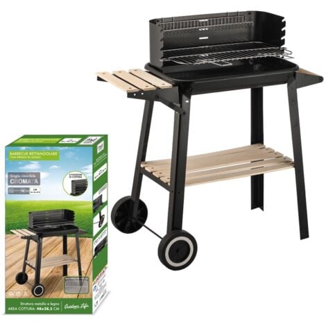 MAURY'S BARBECUE RETTANGOLARE CON RIPIANI IN LEGNO 83X46XH87 CM IN COLORE NERO