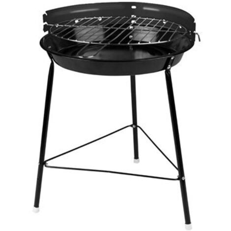 Barbecue rond au charbon de bois à hauteur réglable, en acier émaillé avec une grille en acier inoxydable.