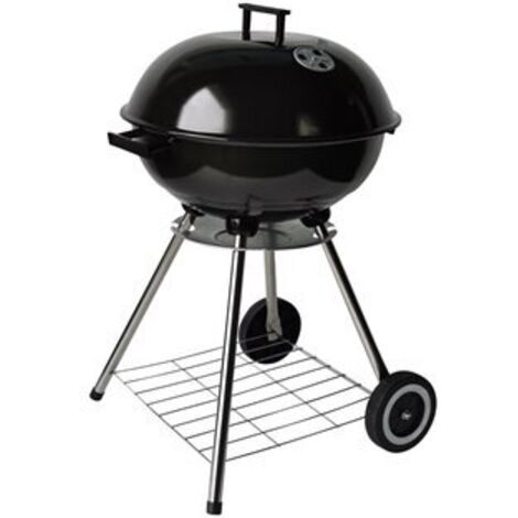 Barbecue rond au charbon de bois avec roulettes et hauteur réglable, fabriqué en acier émaillé avec une grille et un couvercle e