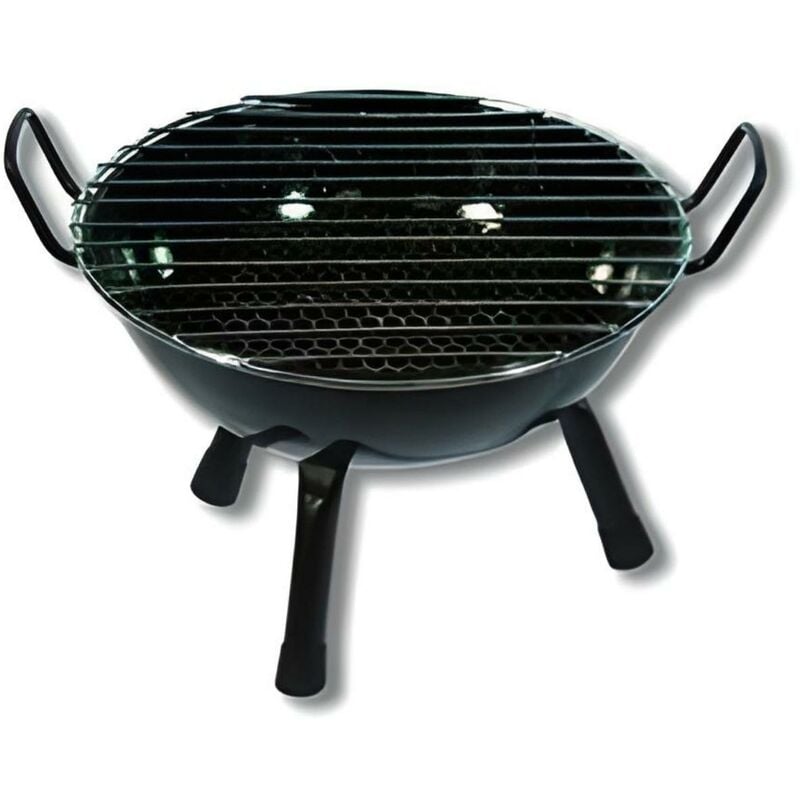 Barbecue rond vitrifié pour table en Acier inoxydable coloris Noir - 28 x 20 cm