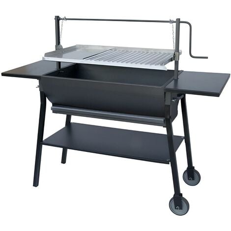Barbecue rotissoire avec roues en acier inoxydable coloris Gris - 67 x 28 x 50 x 118 x 30 cm