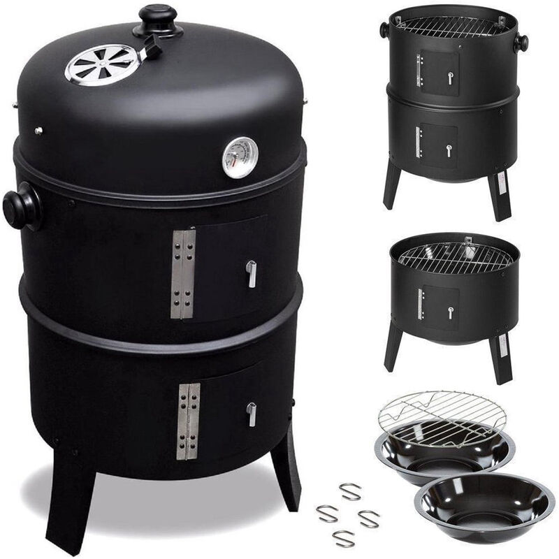 Barbecue fumoir - Barbecue multifonctions - Grill - Smoker - 40x40x78cm - Noir - black - Maxxgarden