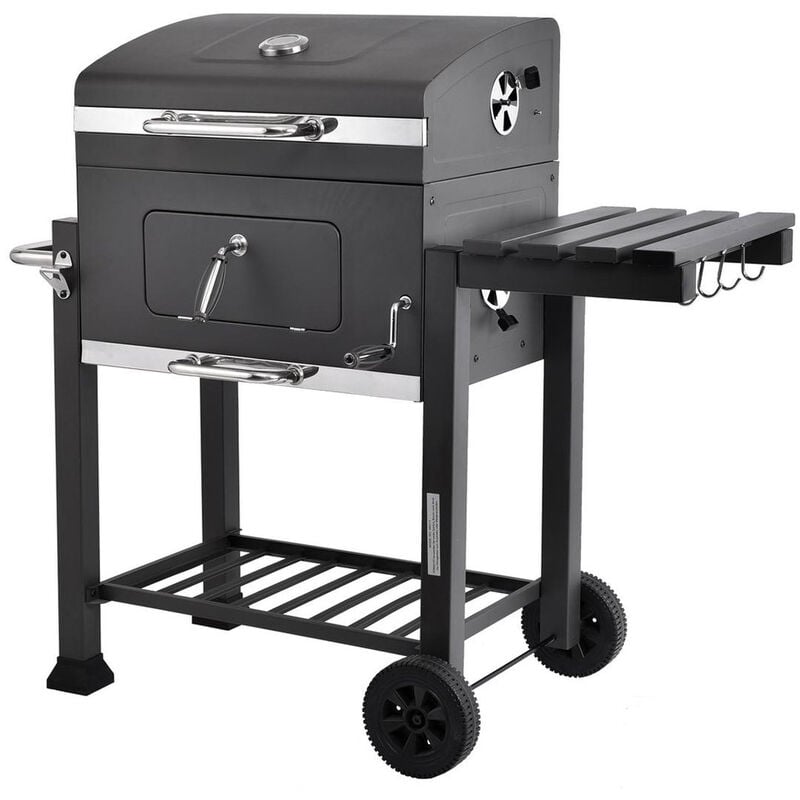 Barbecue à charbon de bois en acier inoxydable à roulettes - Fumoir - Smoker Premium Mobile - Grille de Barbecue avec Couvercle - Grille chauffante
