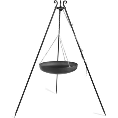 Barbecue Treppiede da 180 cm con wok in acciaio naturale da 70 cm
