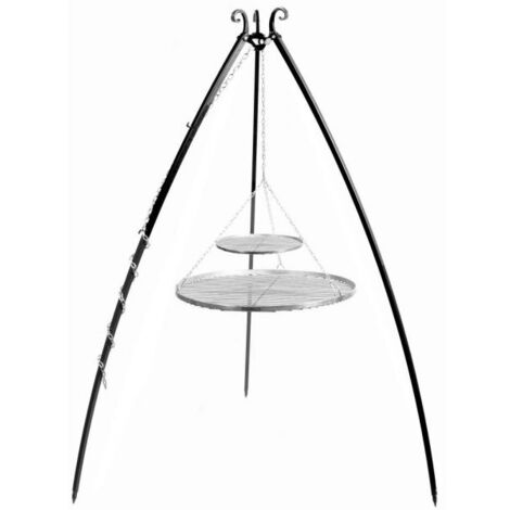 Barbecue Treppiede da 200 cm con 2 griglie in acciaio inox da 80 cm + 40 cm