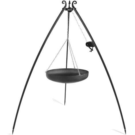 Barbecue Treppiede da 200 cm con wok in acciaio naturale da 70 cm + verricello