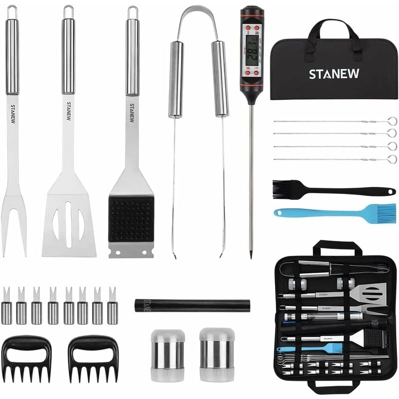 Teeno - Barbecue Utensils Barbecue Kit,Ensembles d'ustensiles pour Barbecue,25pcs Accessoires Barbecue Acier Inoxydable stanew pour Camping Barbecue