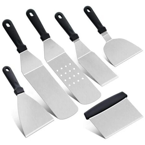 Barbecue Utensil,Set of 6 Kitchen Spatula Stainless Steel Grilling Spatula Scraping Pancakes Teppanyaki Kitchen Cooking Tool